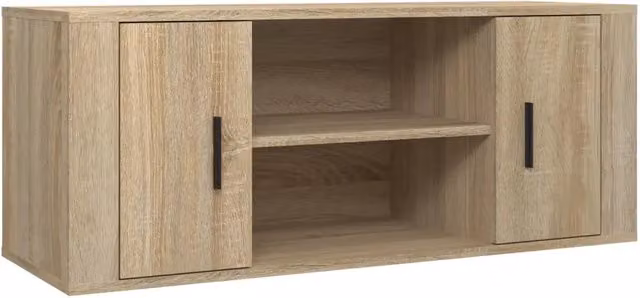 Mobile TV moderno con vano contenitore in legno di rovere color marrone L/P/H: 100 x 35 x 40 cm – 1