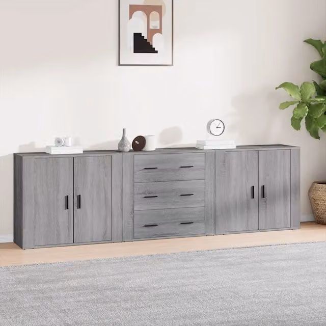 Set di 3 credenze vidaXL in legno multistrato, colore grigio, per sala da pranzo – 1