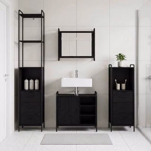 Set di Armadi da Bagno 4 pz Rovere Nero 40 x 36 x 200,5 cm 3444675