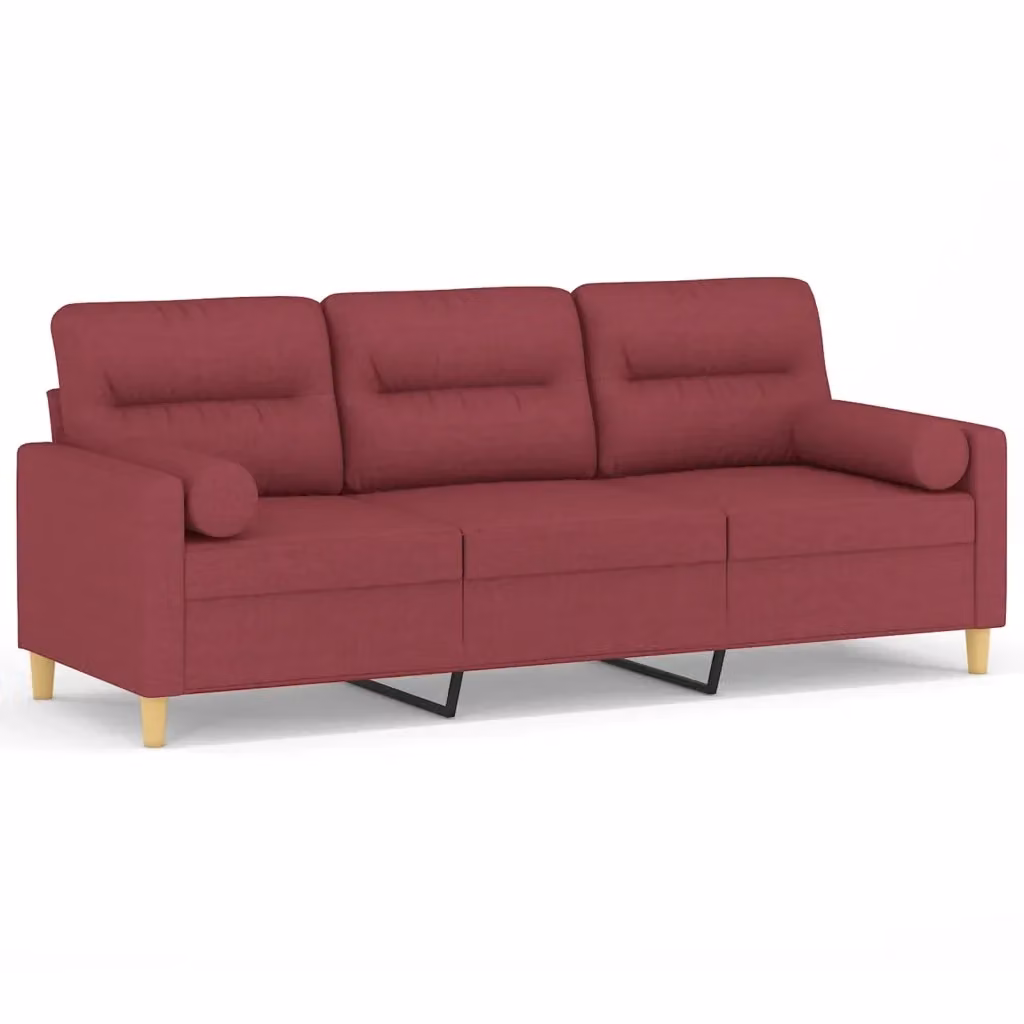 vidaXL Divano a 3 Posti Moderno in Tessuto Rosso con Cuscini e Coperture Rimovibili L: 198 cm, P: 80 cm, H: 77 cm – 2