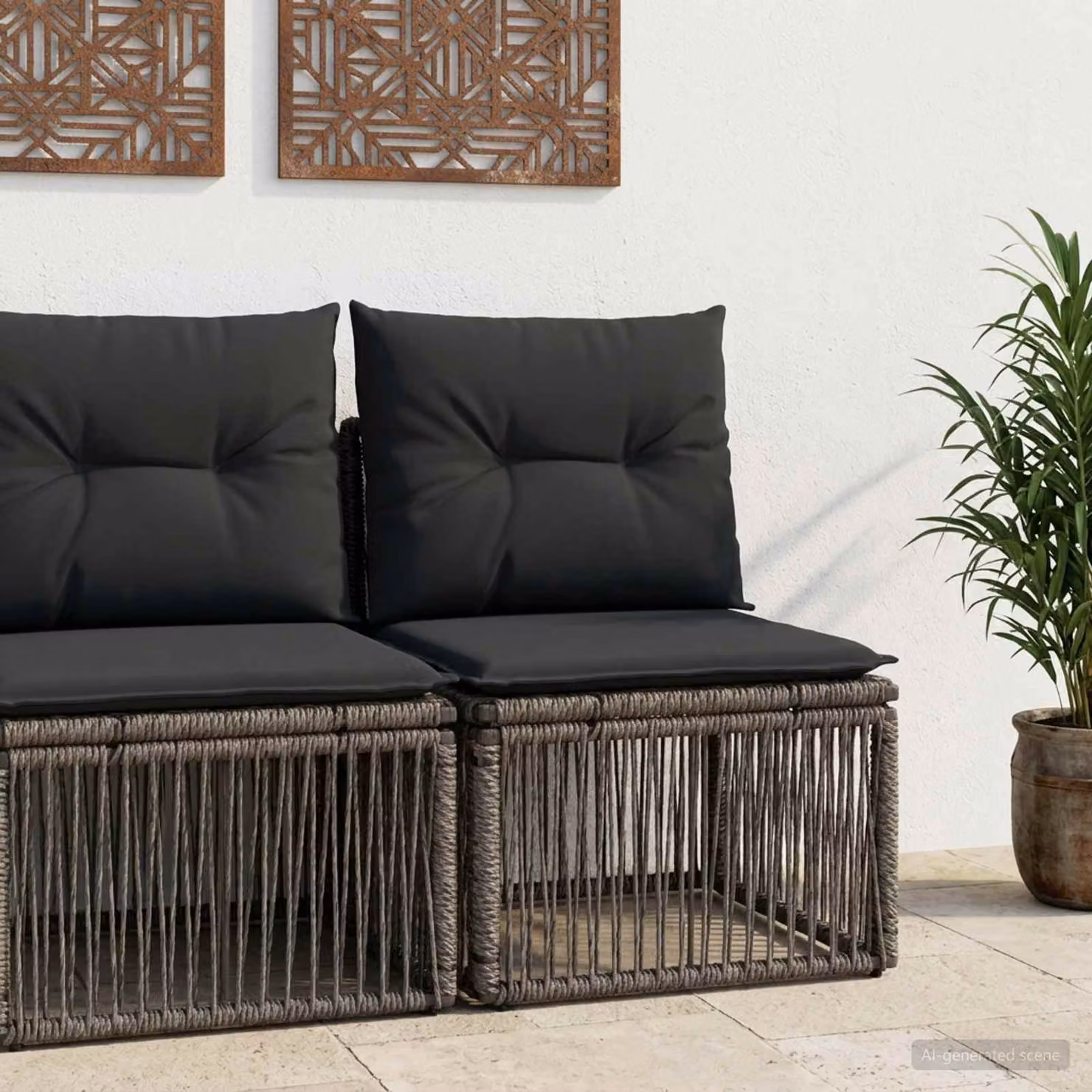 Unità divano senza braccioli vidaXL in polyrattan grigio con cuscini in schiuma e coperture rimovibili per giardino e terrazza