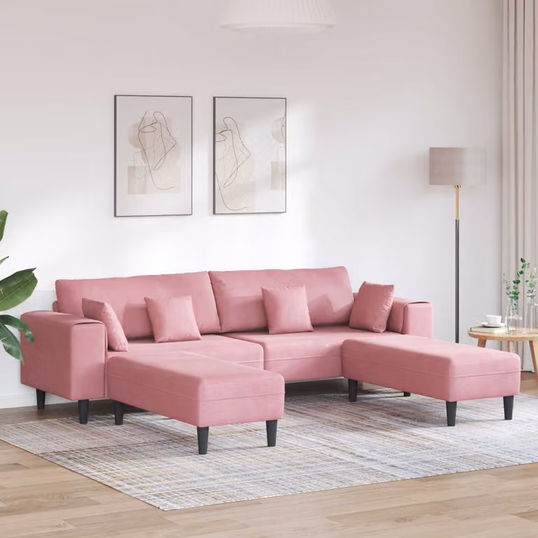 Divano moderno vidaXL in velluto rosa con cuscini per il tuo soggiorno