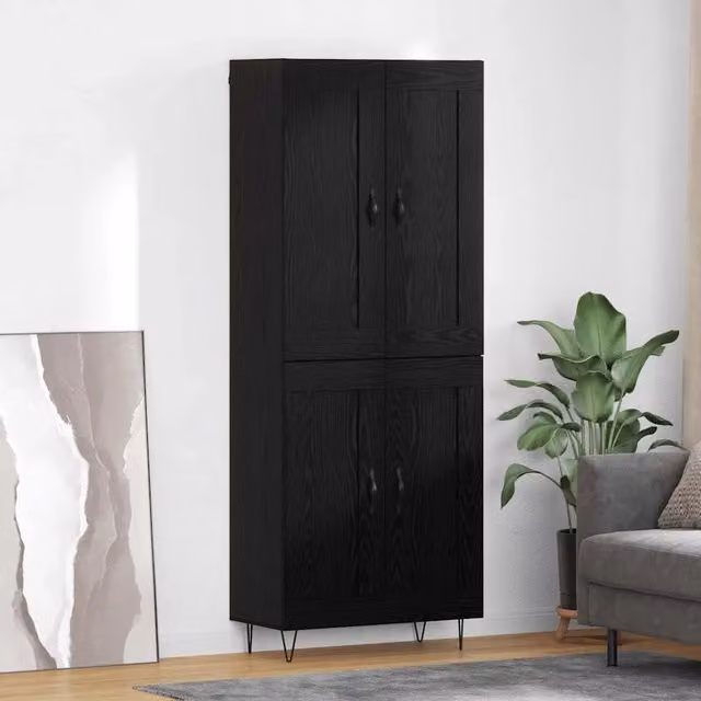 Credenza Buffet Armadio da Cucina e Sala da Pranzo vidaXL in Legno e Metallo Nero Moderno L: 69,5 cm, P: 34 cm, H: 180 cm
