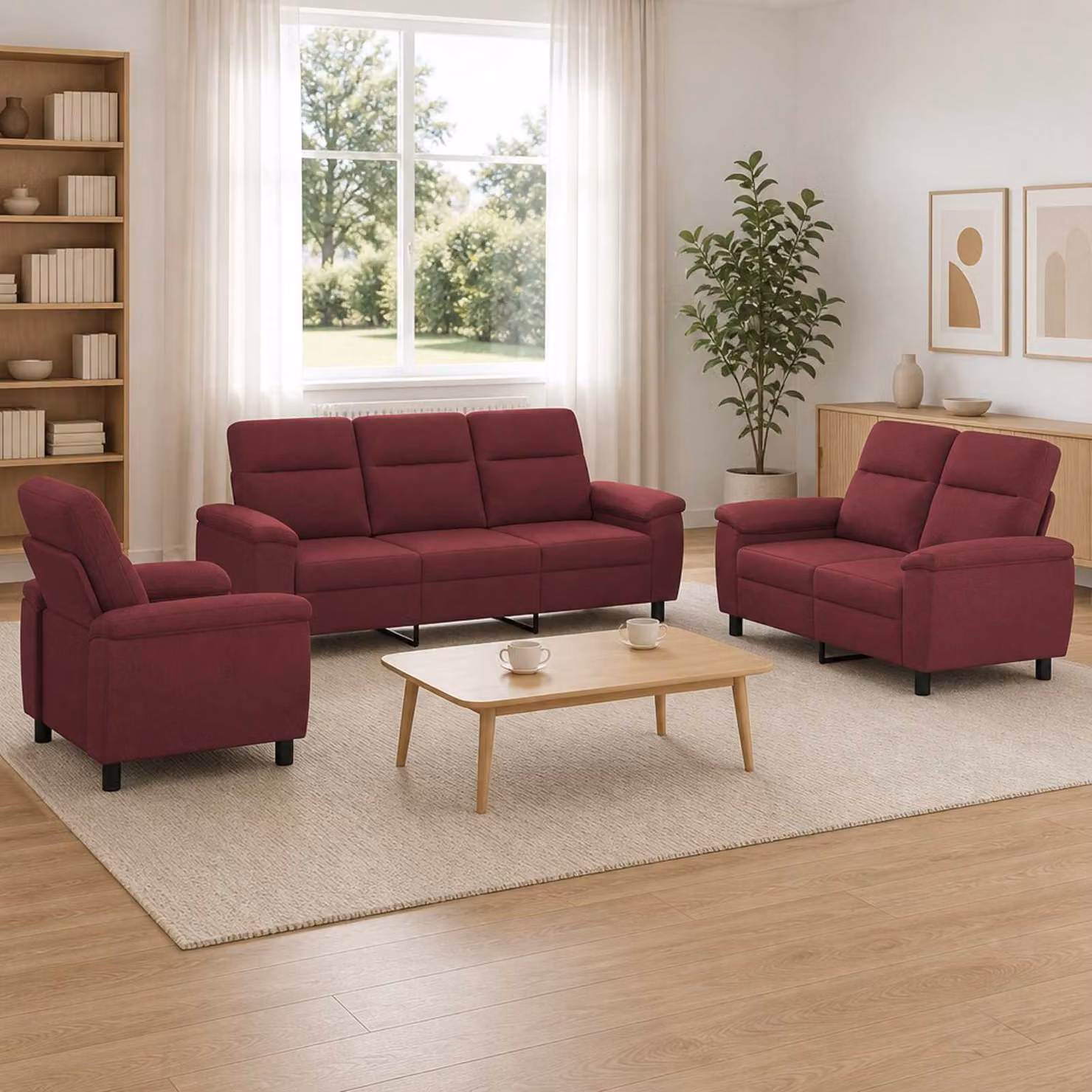 Set di 3 divani moderni vidaXL in tessuto rosso con struttura in metallo per il tuo soggiorno