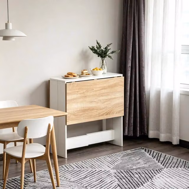 Tavolo pieghevole da cucina in MDF rovere e bianco con piano apribile su uno o due lati 103 × 76 × 74 cm