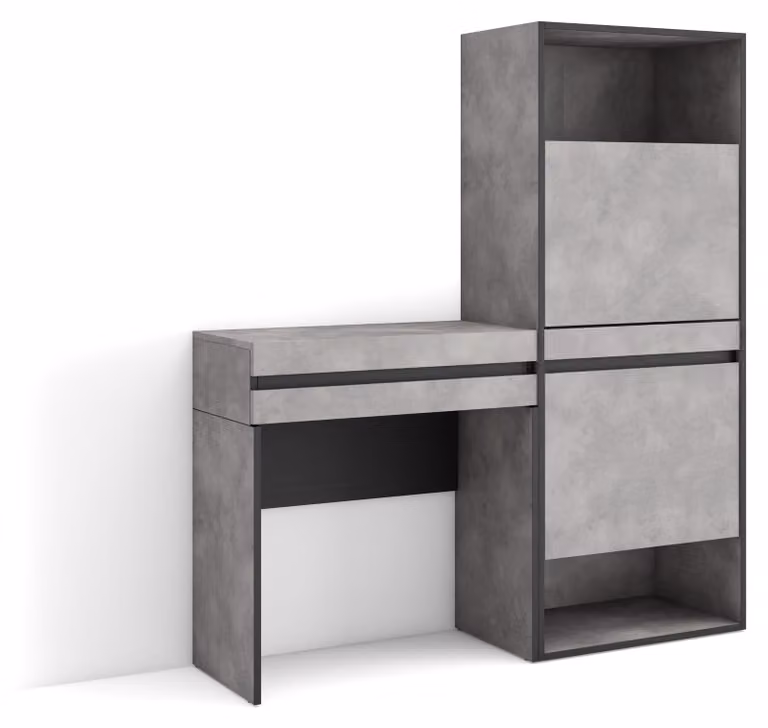 Armadio per scarpe, dimensioni 130x145x35 cm, con 2 ante a battente, 2 scomparti aperti, colore cemento