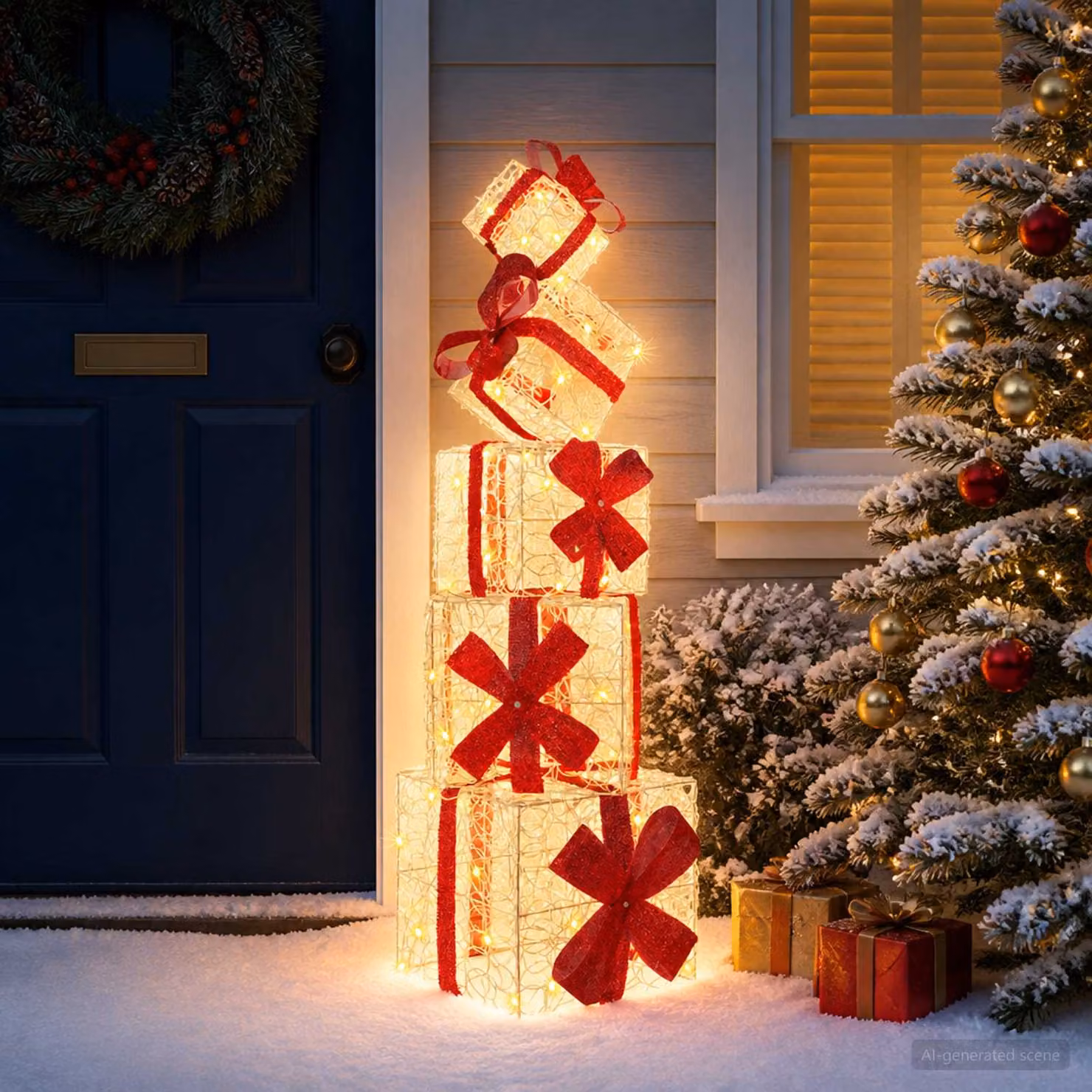 vidaXL Scatola regalo decorativa natalizia 5 pz 125 LED Bianco caldo