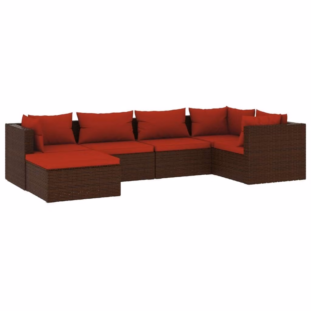Set Divani da Giardino 6 pz con Cuscini in Polyrattan Marrone