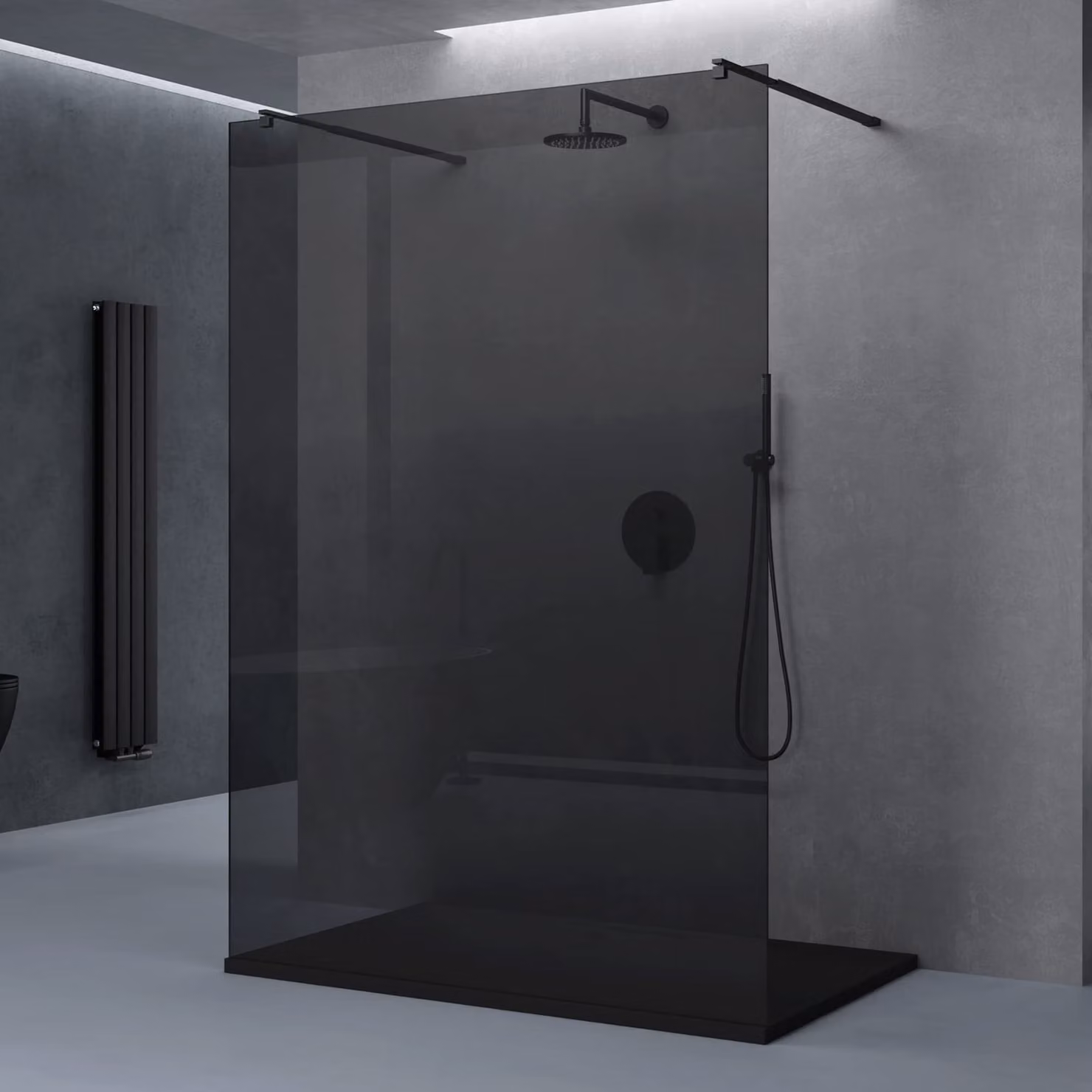 doporro Box Doccia Walk-In 140x200cm, Parete Doccia Anticalcare in Vetro Grigio 8mm con Bracci Sostegni Telescopici in Acciaio MMBR3 Nero