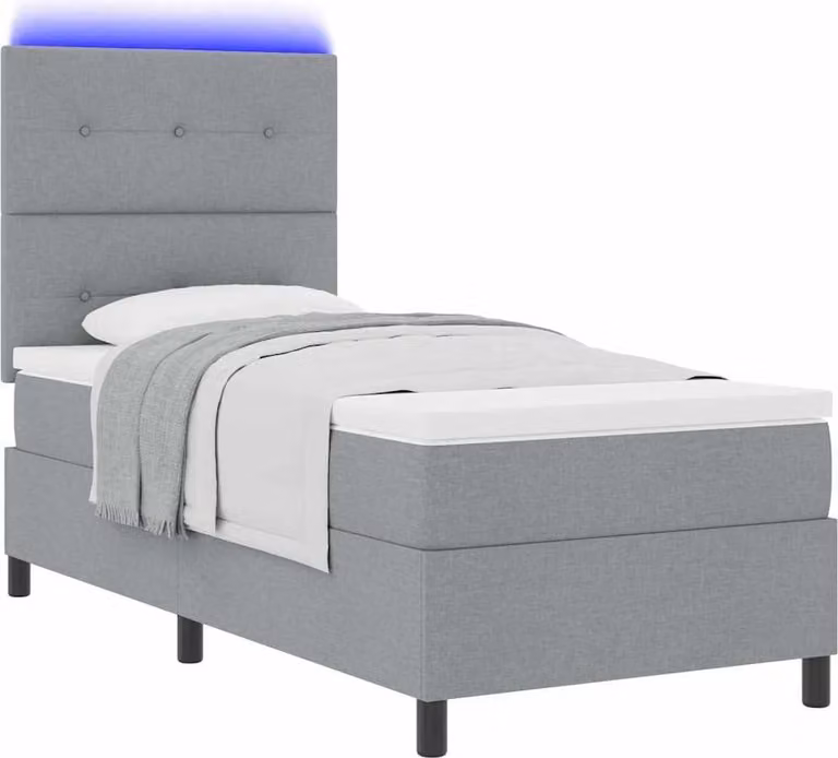 Letto boxspring con strisce luminose a LED, grigio chiaro, 100 x 200 cm, rivestimento in tessuto