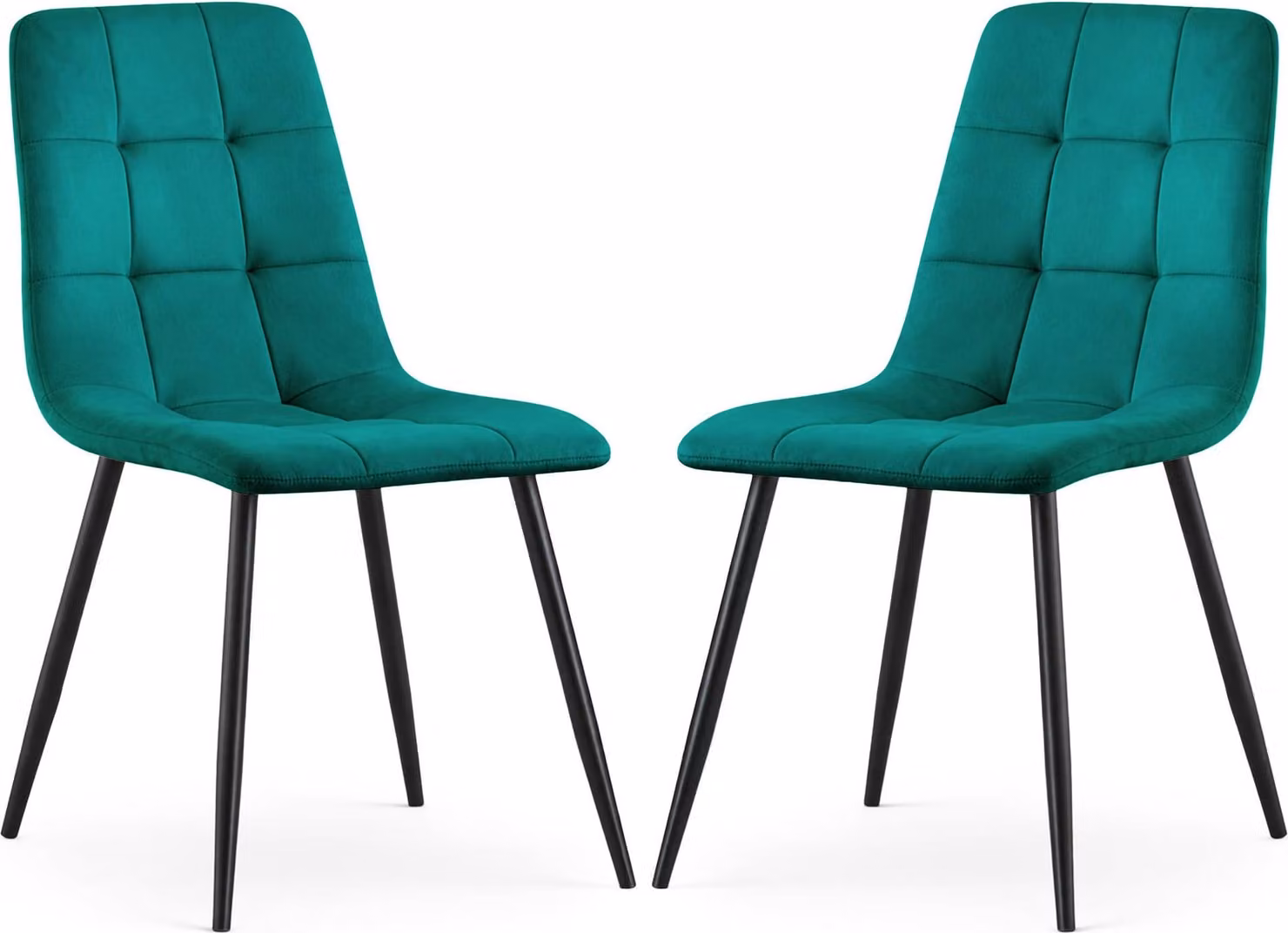 Set di 2 Sedie in velluto trapuntate NERO Verde Bottiglia gambe nere