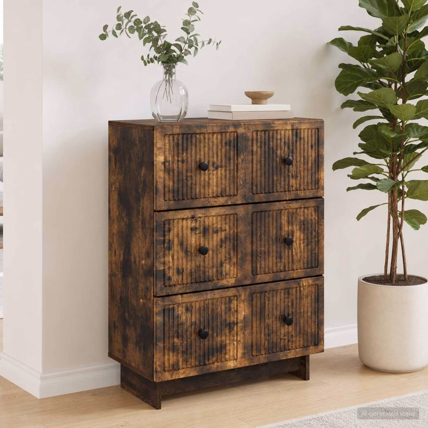 Carrello mobile con cassetti vidaXL in legno e metallo marrone L/P/H: 66 x 34,5 x 90 cm