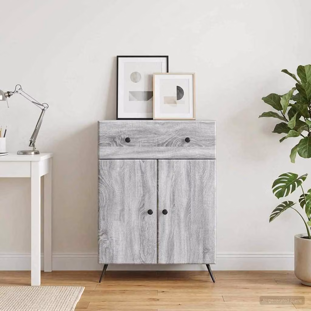Credenza moderna vidaXL in legno ingegnerizzato MDF Grigio Sonoma L: 66 cm, P: 34,5 cm, H: 90 cm