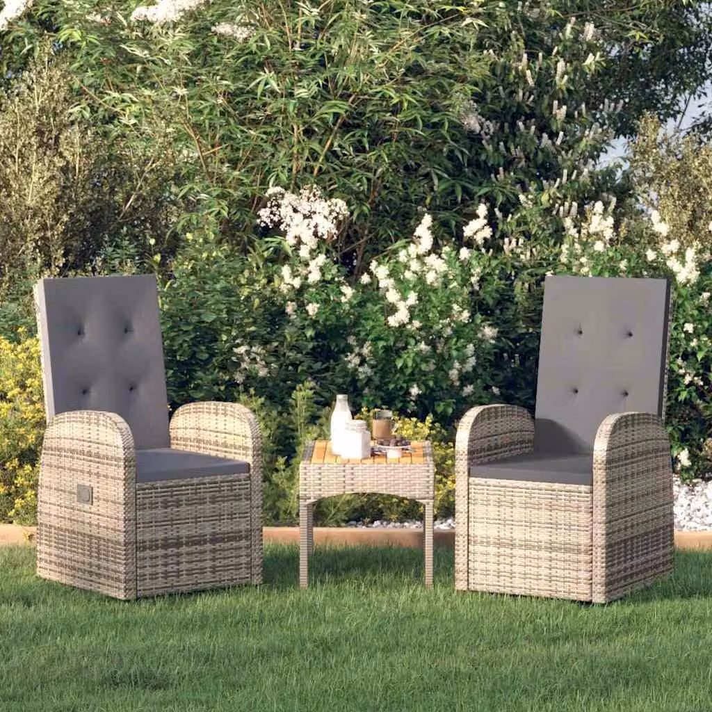Set di 2 sedie da giardino reclinabili vidaXL in polyrattan grigio con cuscini – 1