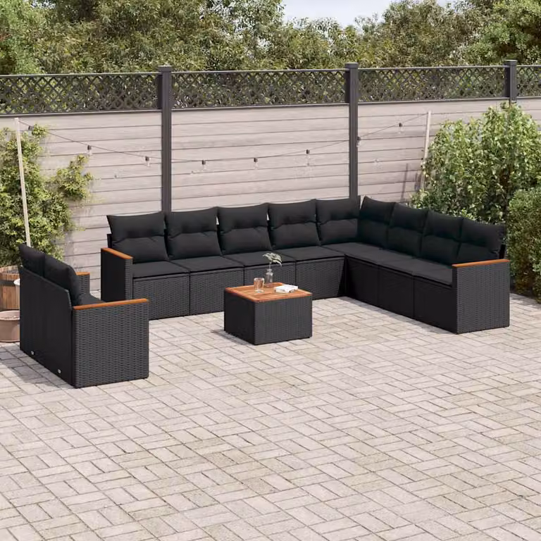vidaXL Set Divani da Giardino 11 pz a Forma a L con Cuscini Nero