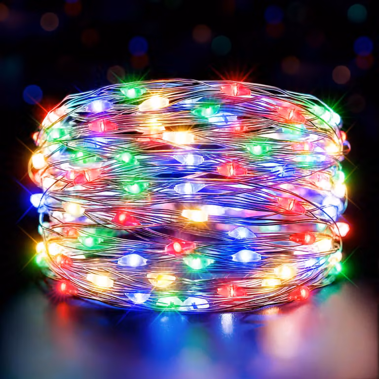 Catena luminosa a LED, 5 metri, 50 LED colorati, alimentazione a batteria, grado di protezione IP44
