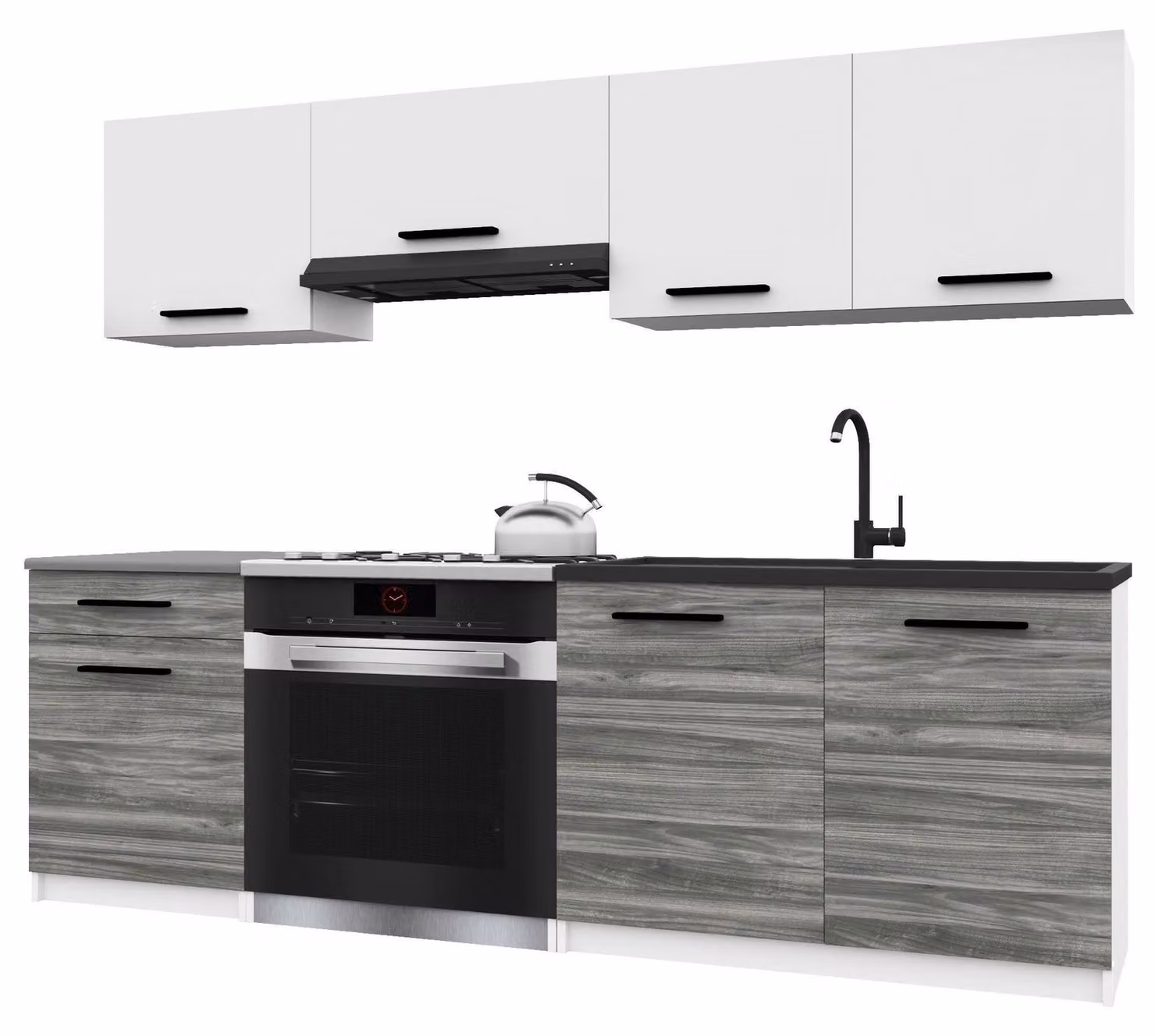 Belini - Angolo cottura moderno ITALIA 1 - Mobili da cucina 180 cm bianco-grigio Glamour opaco - Cucina componibile con pensili, mobili base e piani di lavoro