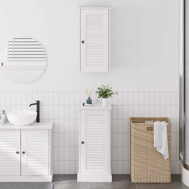 Set di mobili per il bagno vidaXL VIGO composto da mobile lavabo e pensile a muro in legno di pino, colore bianco, stile rustico