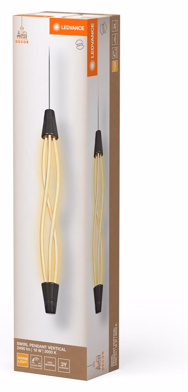 LECVANCE Decor Swirl apparecchio a sospensione Vert in policarbonato curvo con LED e design a filamento, 18 W, 1800 lm, 3000 K, 830 bianco caldo, Click dimmerabile, grigio scuro, plastica (PC), 15 mm, IP20