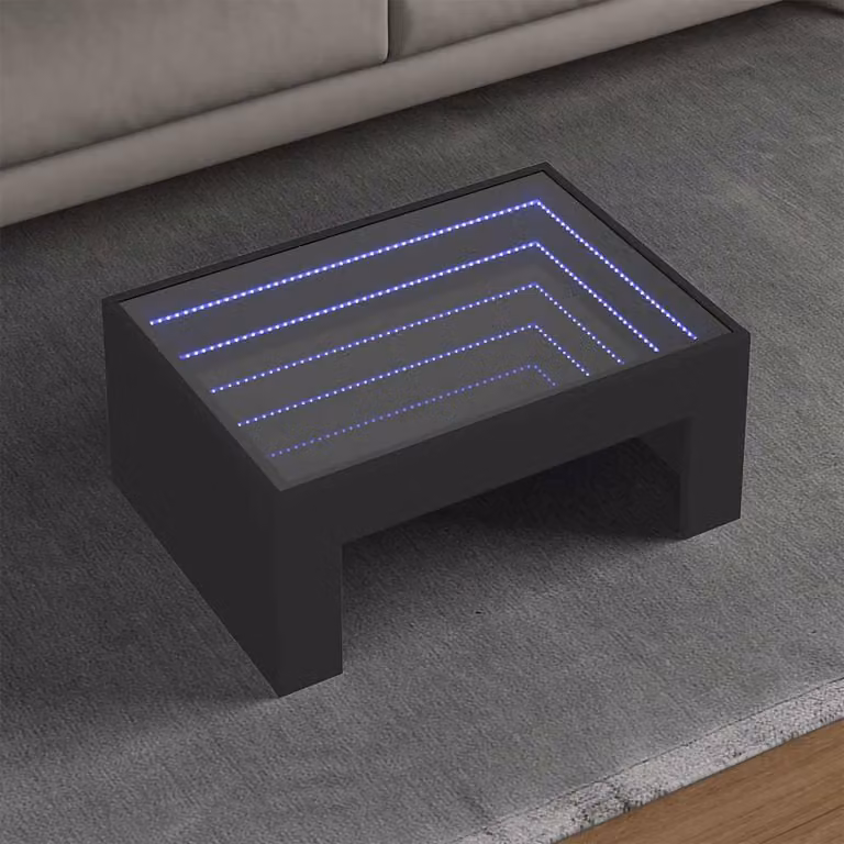 vidaXL Tavolino da Salotto Moderno con LED Infinity Nero L: 70 cm, P: 50 cm, H: 30 cm