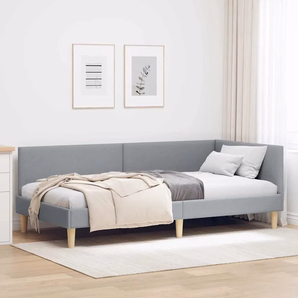 Letto singolo Design In in tessuto grigio con struttura in legno, L/P/H: 100 x 200 x 72 cm – 2