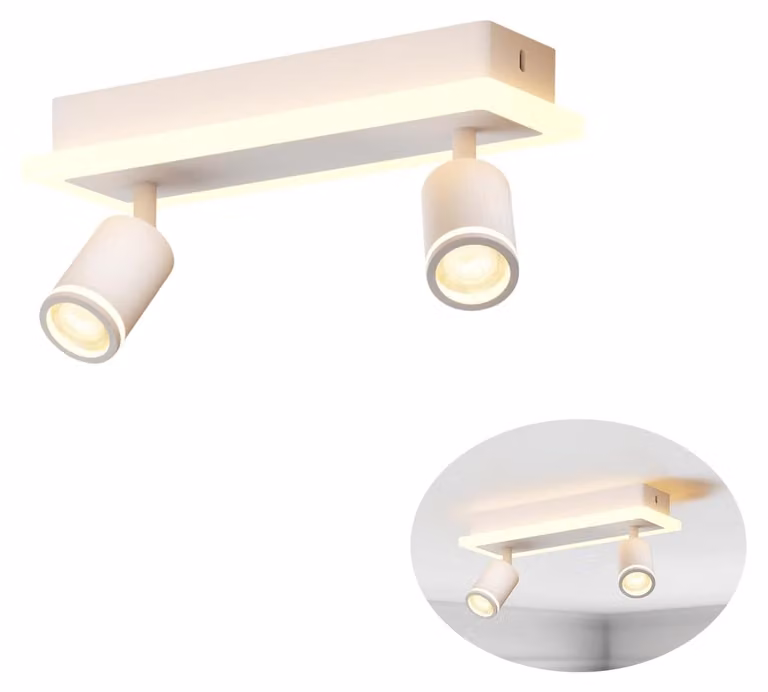 LVWIT Plafoniera LED bianca, 2 luci, orientabile a 350°, lampada da soffitto GU10 con effetto luce soffusa, ideale per cucina, camera da letto, soggiorno (senza lampadine)