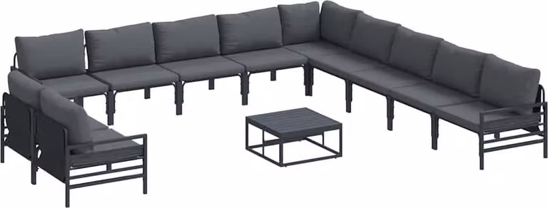 Set Divano da Giardino con cuscino 12 pcs Nero Acciaio