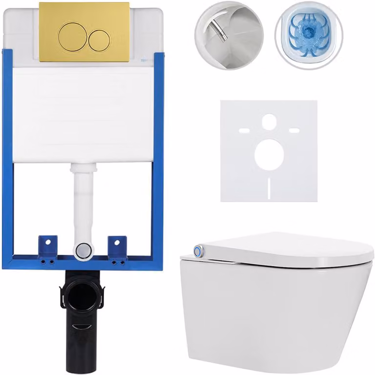 Set completo per WC Profi/Cronus Standard - bianco lucido - pulsante WC Duo/Oro - da incasso - 59,3x38,4 cm