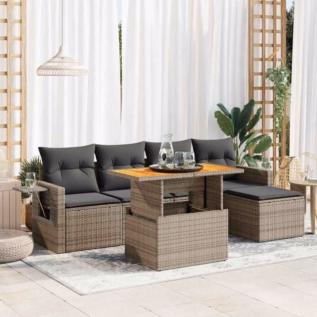 Maison Exclusive - Set Divano da Giardino 6 pz con Cuscini Grigio in Polyrattan