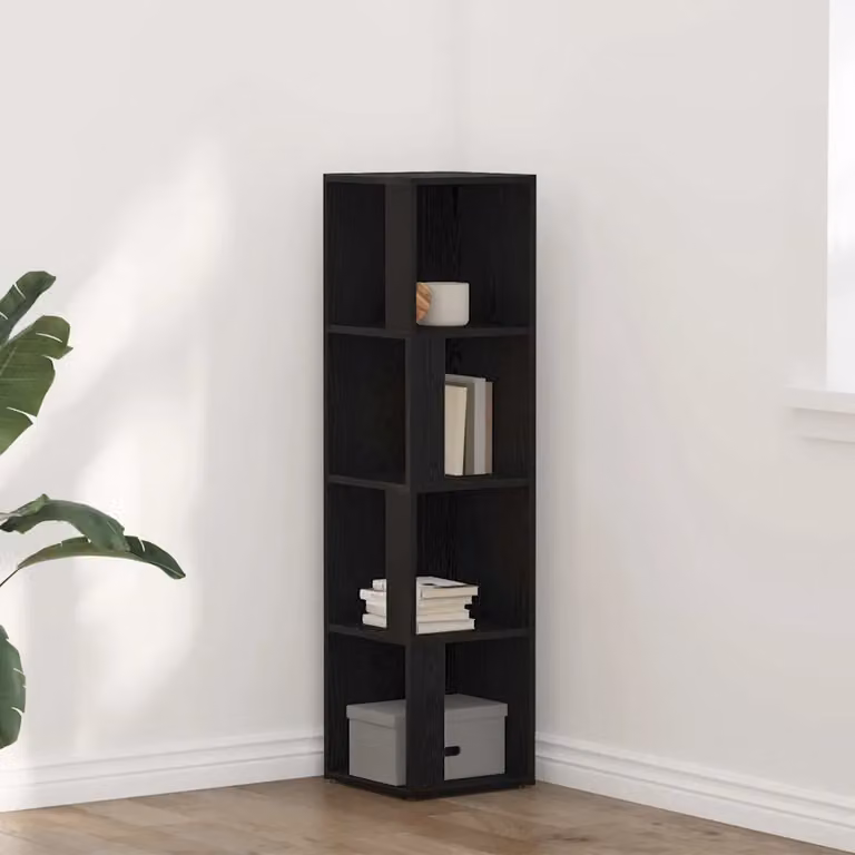 vidaXL Mensole angolari moderne in legno MDF color rovere e nero, H 132 x L 33 x P 33 cm