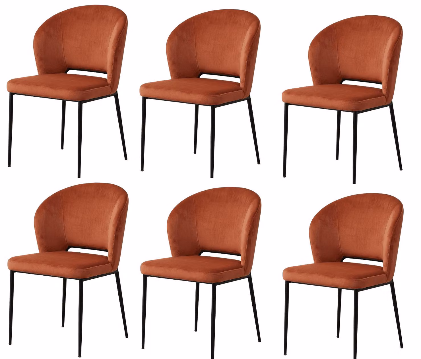 Sedia da pranzo in stile metà secolo, set di 6, imbottitura in tessuto arancione