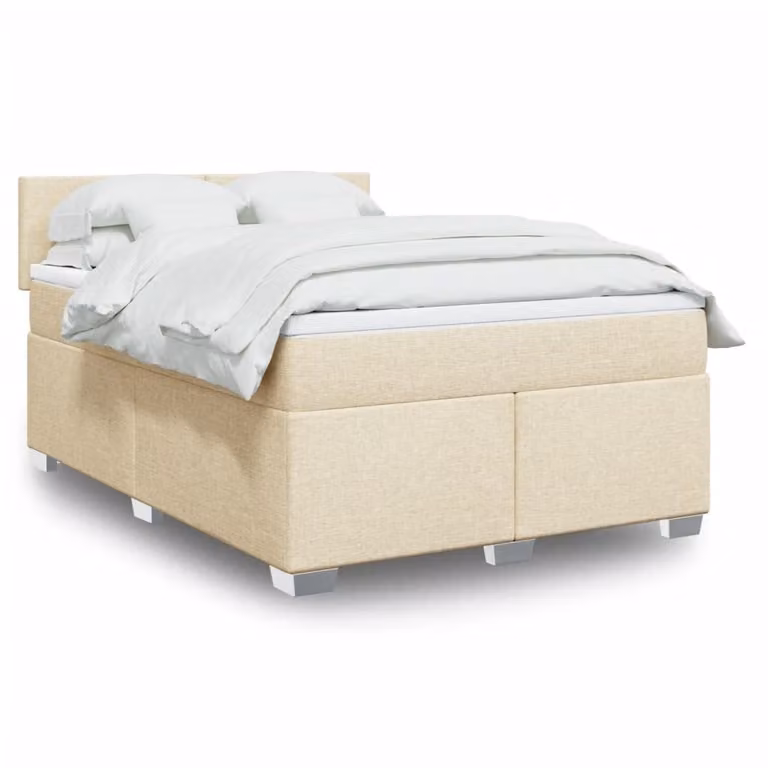 vidaXL Letto Ibrido con Giroletto a Molle e Materasso a Tasche in Tessuto Beige e Bianco L/P: 160 x 200 cm