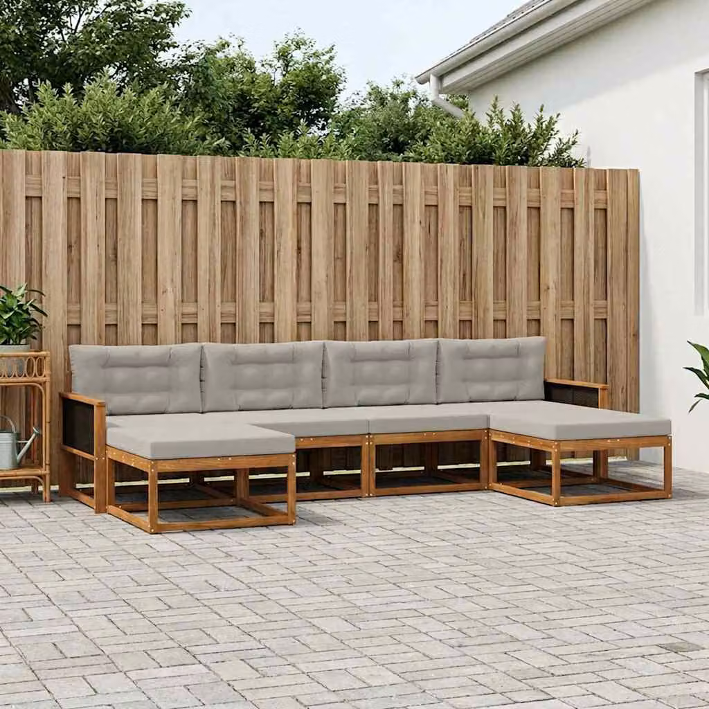Set di divani da esterno vidaXL 6 pz in legno di acacia con cuscini, forma a L, beige e grigio