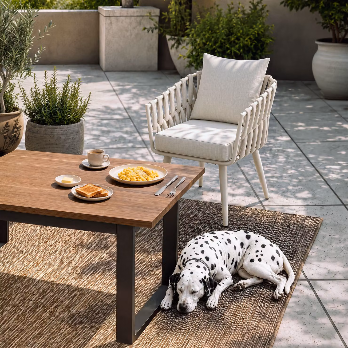 Sedia da esterno tectake Lugano con design Rope, struttura in alluminio verniciato e cuscini beige inclusi – 3