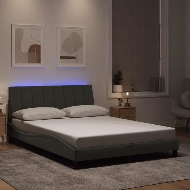 Giroletto con LED senza Materasso-Struttura Letto Hanko Grigio Chiaro 140x200 cm in Velluto