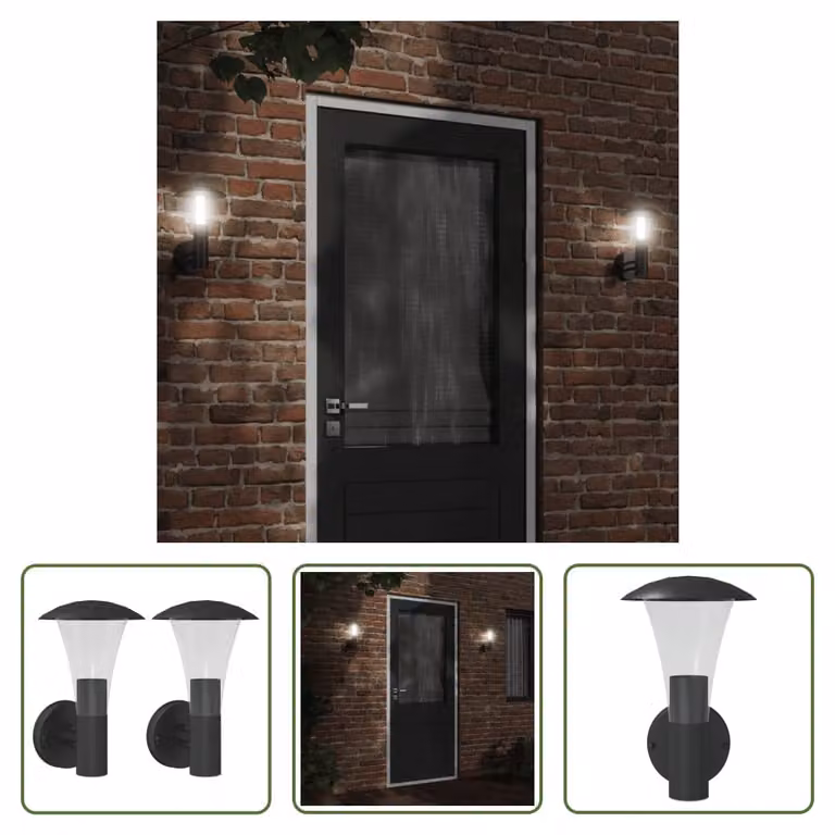 The Living Store Applique da esterno 2 pezzi in acciaio inox nero