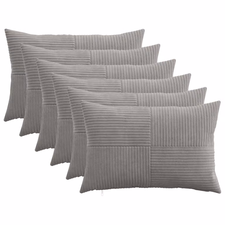 Set di 6 federe vidaXL ALMELO in velluto a coste grigio chiaro, L 50 cm x P 80 cm