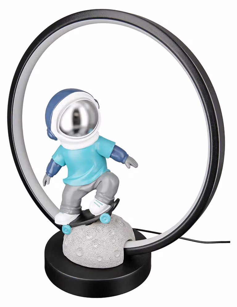 Gilde Tischleuchte (LED), Astronaut, "Apollo", Kunstharz, grau, schwarz, VE 1, L. 14.5 cm, B. 30.5 cm, H. 33 cm 52718 4063387527184