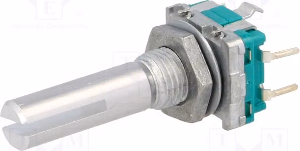 1 encoder: incrementale, posizione: 30, 15 impulsi/rotazione, montaggio a foro passante, 5 VDC, 10 mA, codice prodotto: EC11B15244, incrementale