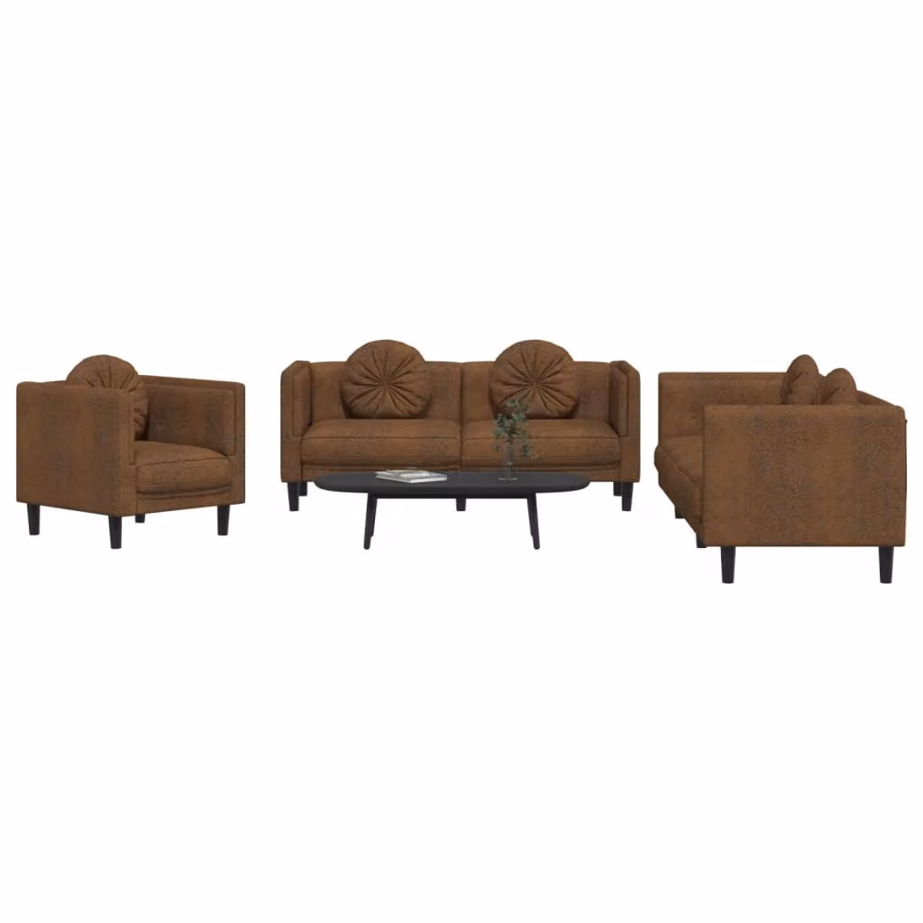 Set di divani 3 pezzi vidaXL in velluto marrone con cuscini per soggiorno in stile moderno – 1