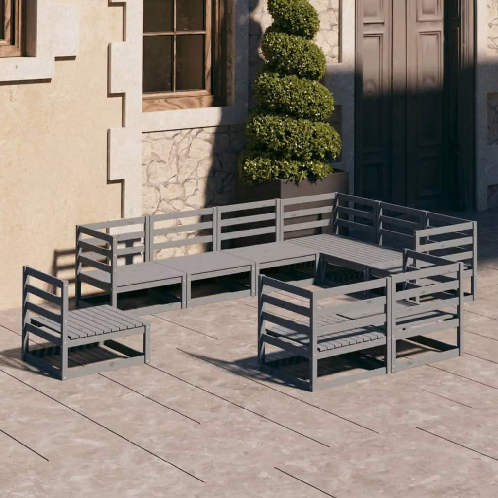 Maison Exclusive - Set Divani da Giardino 9 pz Grigi in Legno Massello di Pino