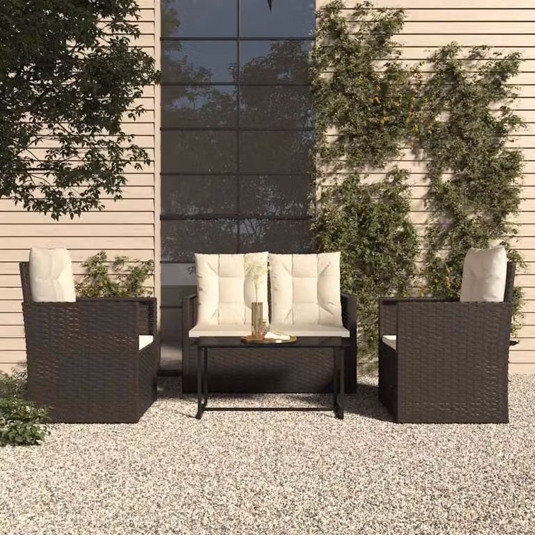 Set Salotto da Esterno vidaXL in Polyrattan con Cuscini, Moderno, Nero e Bianco