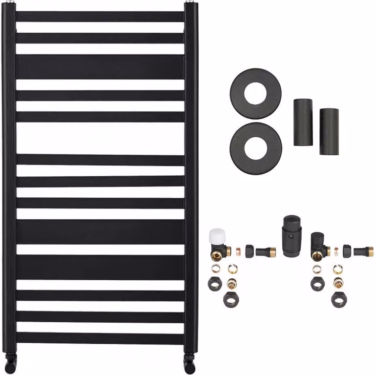 CERANO - Set di radiatori da bagno Enrico - riscaldamento centralizzato - attacco laterale - 467 W - nero opaco - 970 x 500 mm