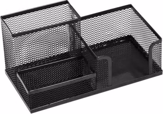 Organizzatore da scrivania, portapenne, organizer da tavolo in metallo, dimensioni 196 x 98 x 99 mm, colore nero