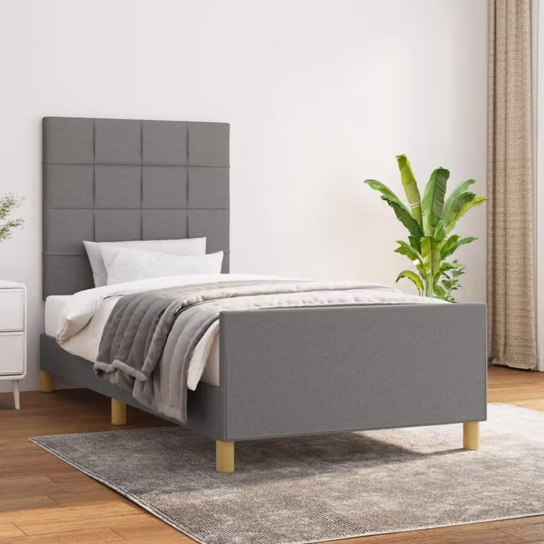 The Living Store Struttura letto con testiera grigio scuro 80x200 cm in tessuto