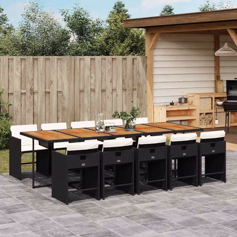 Set da Pranzo da Giardino vidaXL 11 pz in Polyrattan e Legno di Acacia Nero