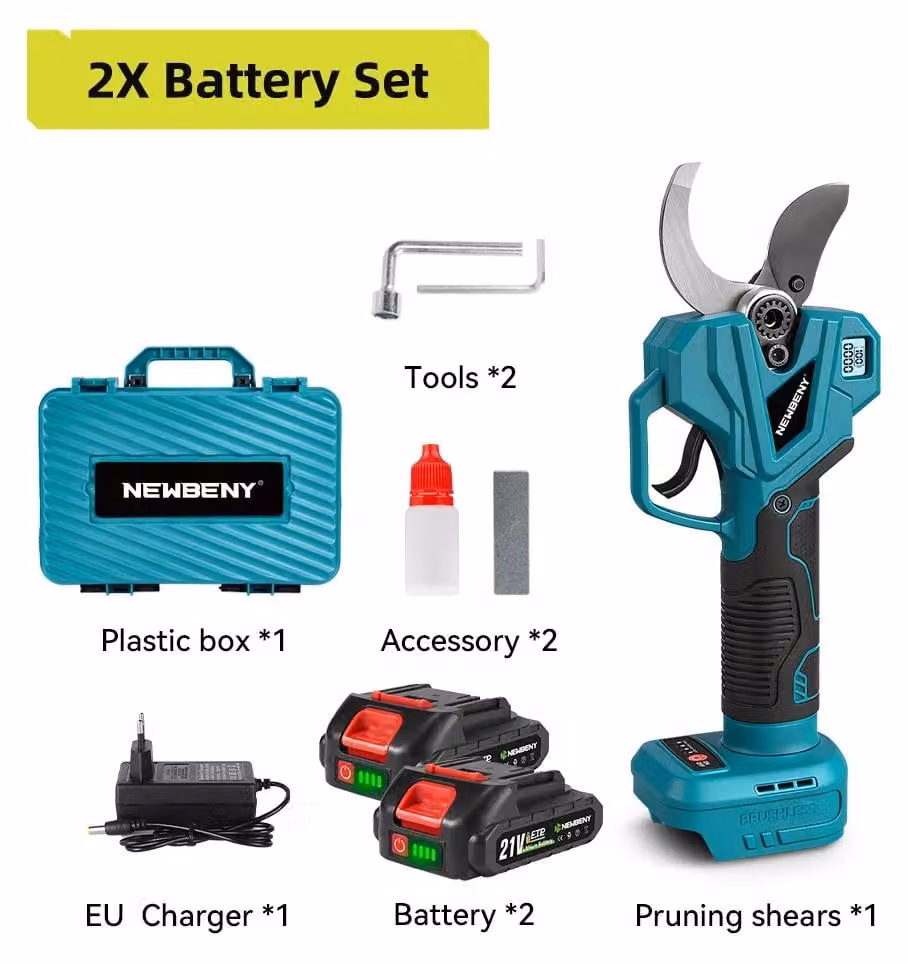 Potatore elettrico per rami - Potatore da giardino a batteria - Motore brushless da 21V - Capacità di taglio di 75 mm - Lame Acciaio al carbonio - 4 velocità - 2 batterie incluse