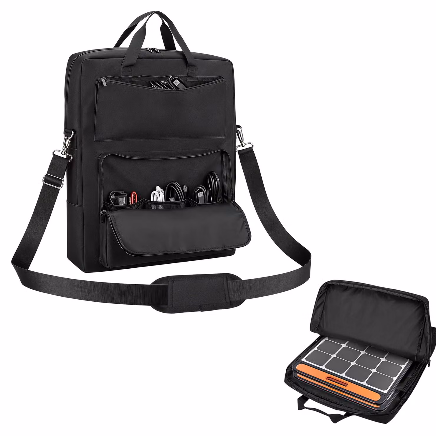 Borsa di trasporto per pannelli solari, realizzata in tessuto Oxford 600D, colore nero, dimensioni 64,8 x 55,9 x 11,4 cm