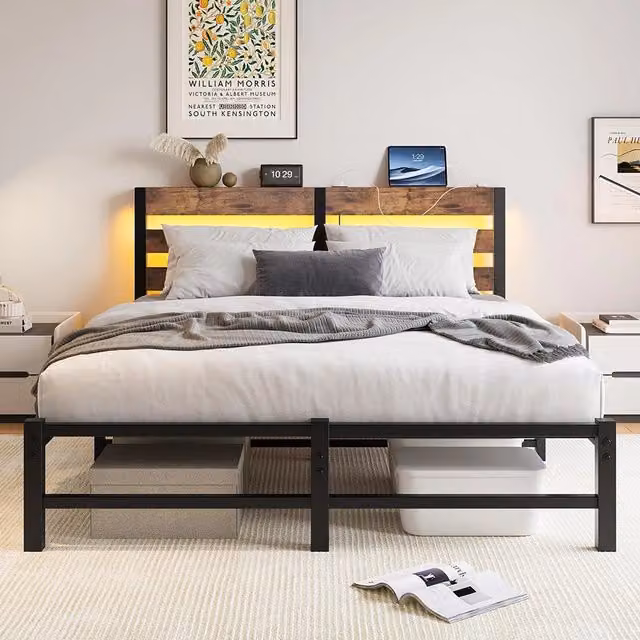 Letto 140x200cm LED - Xylo - struttura metallo spazio ripiano