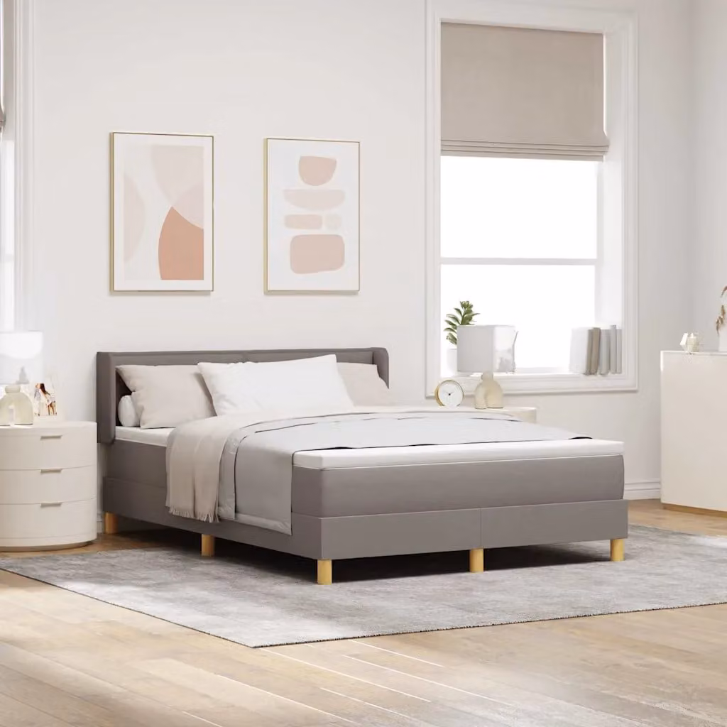 Letto a molle con testiera Talpa vidaXL in tessuto beige o grigio, L/P: 140 x 190 cm